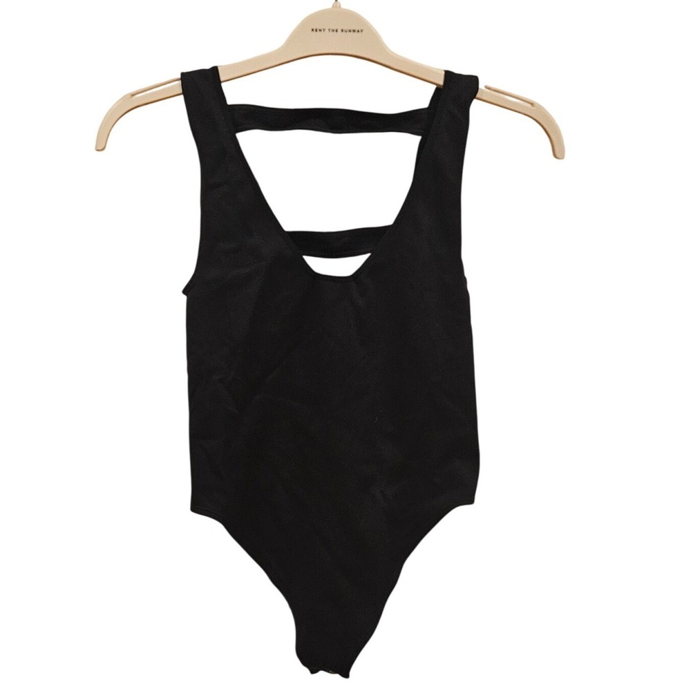 ANTHROPOLOGIE Seemless Deep V Black Cutout Back Tank Bodysuit L XL